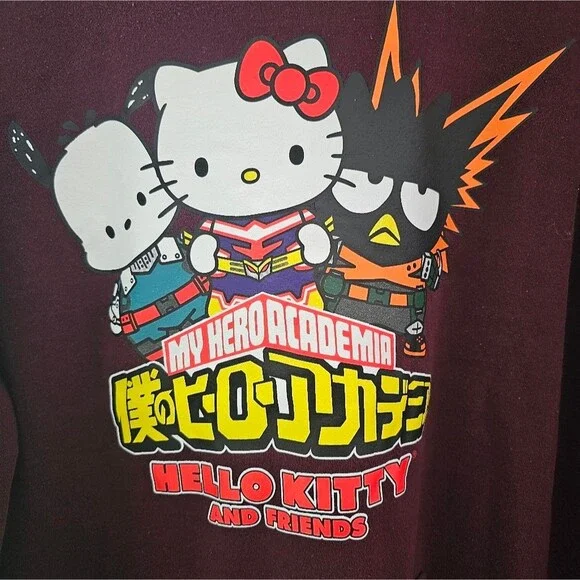 Hello Kitty My Hero Academia Hoodie 2XL Sanrio Anime Burgundy Otaku Streetwear - Picture 3 of 14